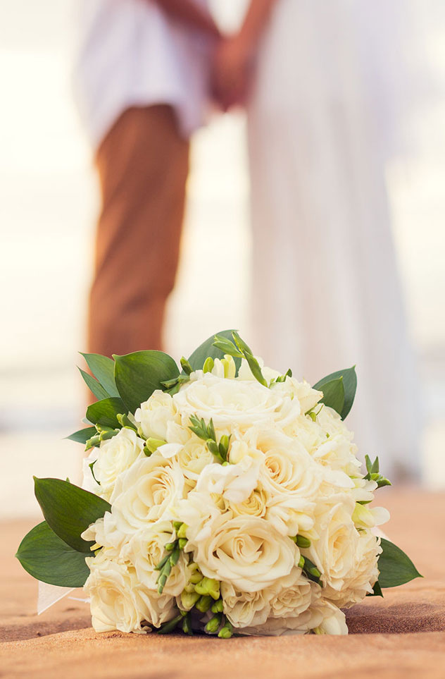 Picture of a couple getting married on the beach.